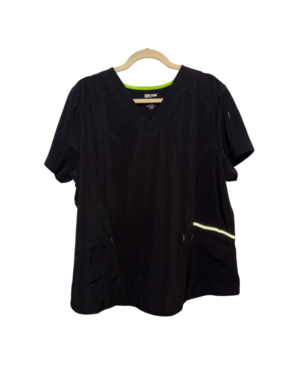 NWT Scrubstar Womens Black V-Neck Scrub Top XL With Pockets & Reflective Trim